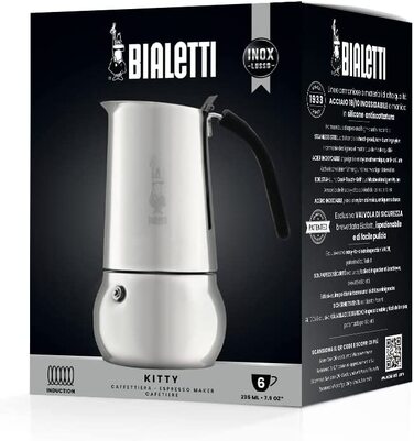 Bialetti Kitty 6 чашок кавоварка гейзерна з нержавіючої сталі 0.3 л срібляста