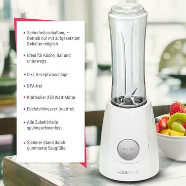 Блендер Clatronic SM 3593, 250Вт, для смузі, шейків, супів та соусів, білий, міксер з чашею-тримачем для напоїв