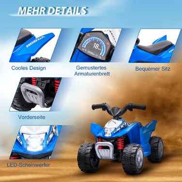 AIYAPLAY Електричний квадроцикл Mini Quad Kids Квадроцикл зі світлодіодним підсвічуванням та клаксоном Дитячий мотоцикл Дитячий автомобіль Електромобіль для дітей від 18 місяців Метал Синій 65.5 x 38.5 x 43.5см