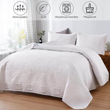 Покривало WONGS BEDDING 220x240 см синє, квітковий принт, мікрофібра, літня стьобана ковдра з 2 наволочками 48x75 для двоспального ліжка