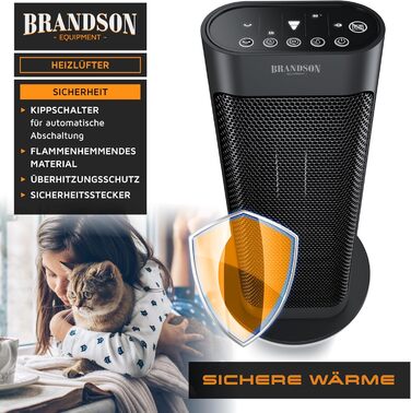 Електричний керамічний обігрівач Brandson, енергозберігаючий, тихий, з дистанційним керуванням, термостатом, захистом від перегріву, для ванної, спальні, вітальні, чорний