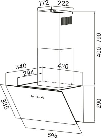 Витяжка кухонна KKT KOLBE BASE6004S 60 см, чорна (скло, нержавіюча сталь), з LED-підсвіткою, сенсорним керуванням та керуванням жестами, режим рециркуляції та відведення повітря