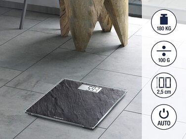 Електронна вага Soehnle Style Sense Compact 300 Slate, чорна, до 180 кг, LCD-дисплей, велика платформа, ультратонкий дизайн