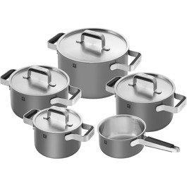 Набір посуду ZWILLING PURE, 5 предметів, з нержавіючої сталі 18/10, керамічне покриття, Stay-Cool ручки, придатний для миття в посудомийній машині (антрацитово-сірий)