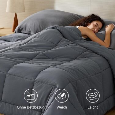Всесезонна ковдра BEDSURE 240x220 см, стібана ковдра Oeko-TEX, сіра, середньої щільності
