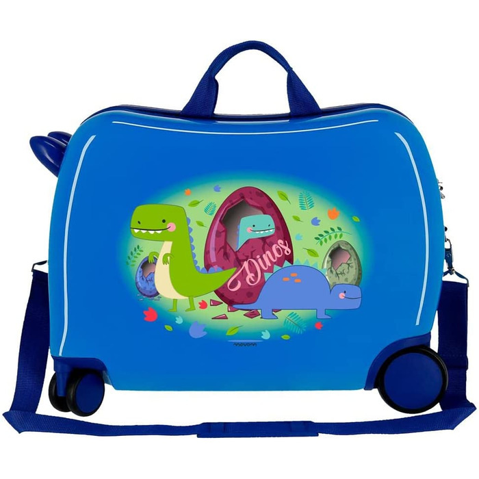 Дитяча валіза Movom Happy Time, динозаври, ABS, 34 л, 50×38×20 см, кодовий замок, багатобарвна, 4 колеса, ручна поклажа, сидіння