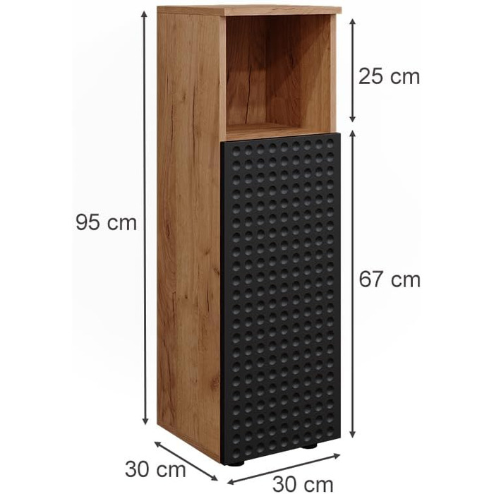 Середній шафа Vicco Irma, дуб золотий/антрацит, 30x95 см, шафа для ванної кімнати з полицями, антрацит з точками