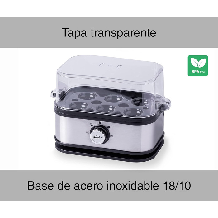 Електричний яйцеварка Lacor SIX OVUM з нержавіючої сталі 18/10, BPA Free, 6 яєць, 3 режими варіння, автоматичне вимкнення, сіра