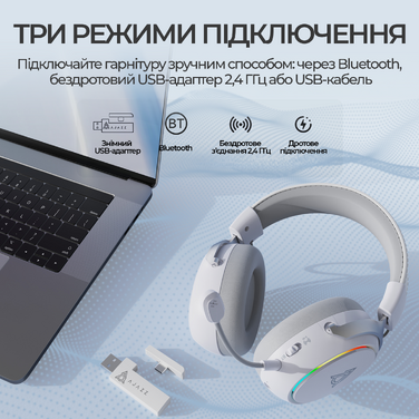 Бездротова ігрова гарнітура Ajazz AHM10 Max White (AHM10-MAX-W)