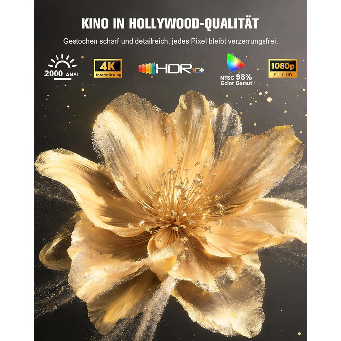 Smart Beamer VOPLLS 1080P Full HD WiFi 800ANSI: Міні-проектор з автофокусом та корекцією трапеції для дому/вулиці, підключення до телефону, сіро-білий