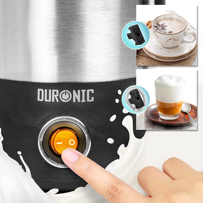 Duronic MF300 електричний спінювач молока 400 мл для гарячого та холодного молочного пінки, для кави та какао, з функцією збивання та перемішування