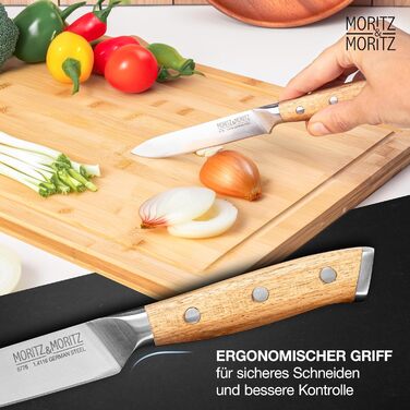 Професійний кухонний ніж Moritz & Moritz 20 см з дамаської сталі 67 шарів - ніж шеф-кухаря з ергономічною ручкою з акації