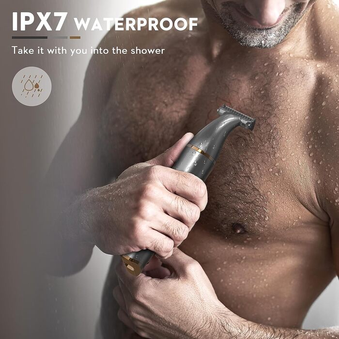 Електричний інтимний тример Kibiy для чоловіків, водонепроникний IPX7, для обличчя, тіла та інтимної зони, з LED-індикатором, насадками та зарядкою Type-C