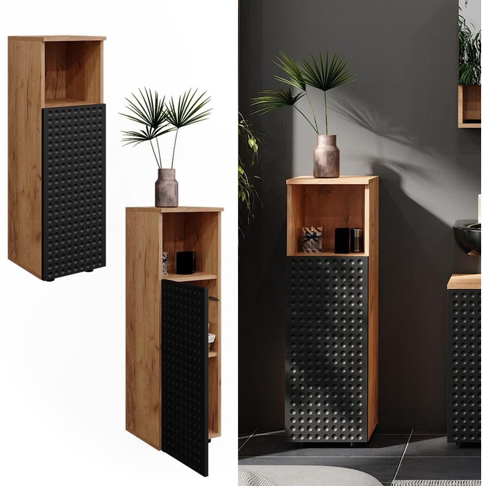 Середній шафа Vicco Irma, дуб золотий/антрацит, 30x95 см, шафа для ванної кімнати з полицями, антрацит з точками
