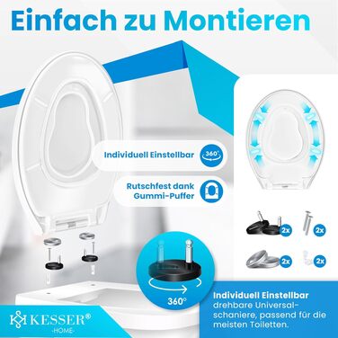 Сидіння для унітаза KESSER з мікроліфтом (Softclose), швидкознімне (Quick-Release), матеріал Duroplast, кріплення з нержавіючої сталі, колір білий, модель Family
