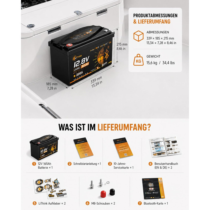 LiFePO4 акумулятор 12V 165Ah для кемпера та автобудинку, Bluetooth 5.4, стандарт ECE R10, літієва батарея H190 Dual Purpose