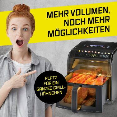 Аерофритюрниця GOURMETmaxx AirGenius 10L з двома камерами по 5л, 10 програм, сенсорний екран, для 8 осіб