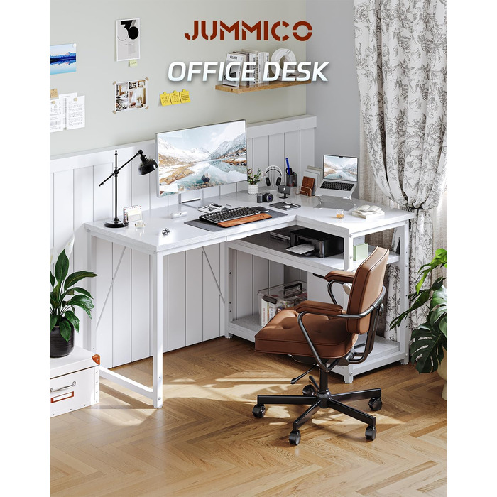 Кутовий комп'ютерний стіл JUMMICO L-подібний 100x80 см з полицями, чорний - для дому та офісу