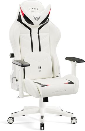 Ігрове крісло Diablo X-Ray King XL, біло-чорне, екошкіра, ергономічне, 4D підлокітники, офісне, з перфорацією та гойданням