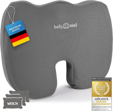 Ортопедична подушка Body & Mind® для сидіння, клиноподібна, ергономічна накладка на стілець і автомобіль, зменшує біль, покращує кровообіг, знімає навантаження з куприка і хребта, м'яка (H1, 40-60 кг)