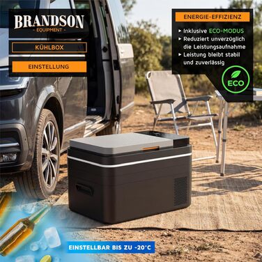 Автомобільний компресорний холодильник Brandson 30л з Bluetooth та Wi-Fi (Tuya Smart) - 230V/12V/24V, морозильна камера до -20°C, Еко-режим, чорний