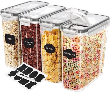 Контейнери для зберігання продуктів KICHLY, набір 4 шт, герметичні, BPA Free, пластик, для макаронів, круп, борошна, рису