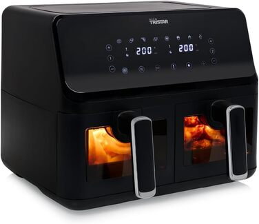 Цифрова аерофритюрниця Tristar FR-9040, 2×4 л, подвійна чаша з вікнами, 8 програм, чорна, для картоплі фрі 2 кг