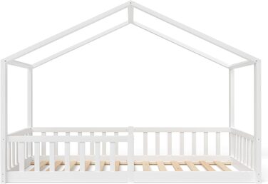 Дитяче ліжко-домік Bellabino Bia 80x160 см, біле, з бортиком і основою, Montessori підлогове ліжко з масиву сосни
