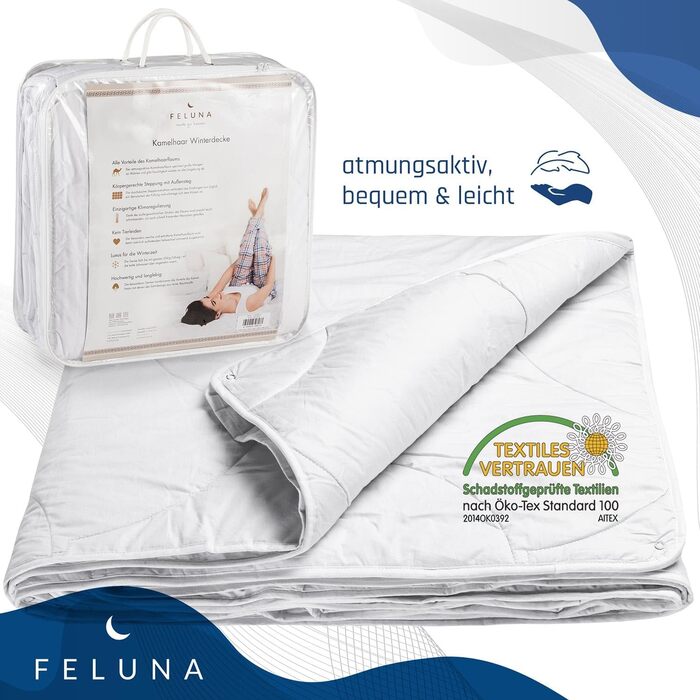 Ковдра зимова Feluna® з верблюжої шерсті, стегане покривало, 155x220 см, 4-сезонна