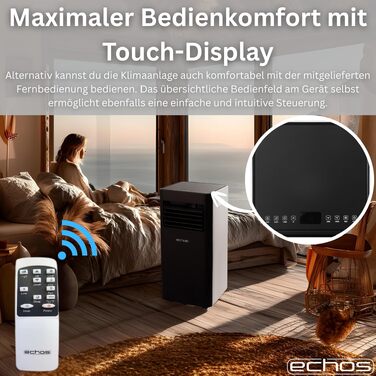 Мобільний кондиціонер Echos 9000 BTU з Wi-Fi, пультом та таймером 24 год – охолодження, осушення, вентиляція