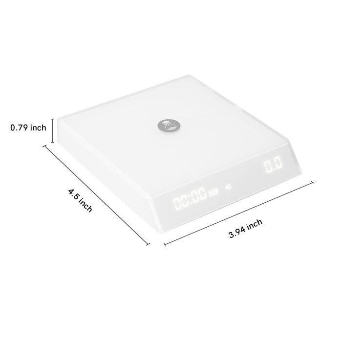 Цифрові ваги для кави TIMEMORE Black Mirror Nano White, бариста, з таймером, точність 0,1 г, до 2 кг, для еспресо та продуктів