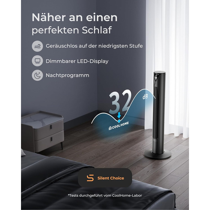 Вентилятор баштовий CF2206 з пультом дистанційного керування, таймером, захистом від дітей, 96 см, чорний - тихий вентилятор для спальні