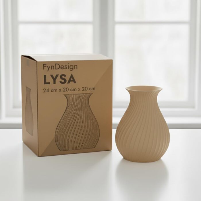 Ваза Moderne LYSA 24 см бежева - 3D-друк PLA, декор для квітів (сухих та свіжих), Німеччина, матова