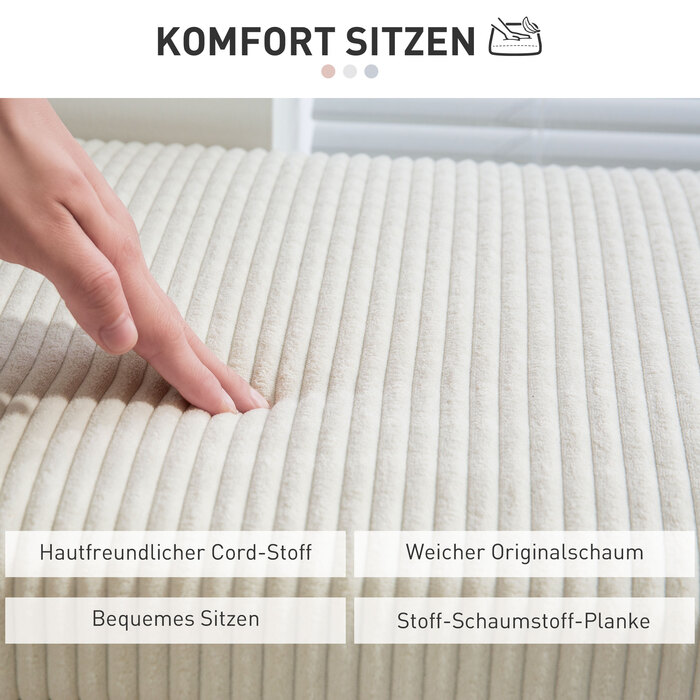 HOMCOM лавка з місцем для зберігання, м'яка лавка з текстурою корду, лавка-сховище на сталевих ніжках, лавка-сховище для вітальні, спальні, коридору 112 x 42 x 40 см, бежева | Aosom