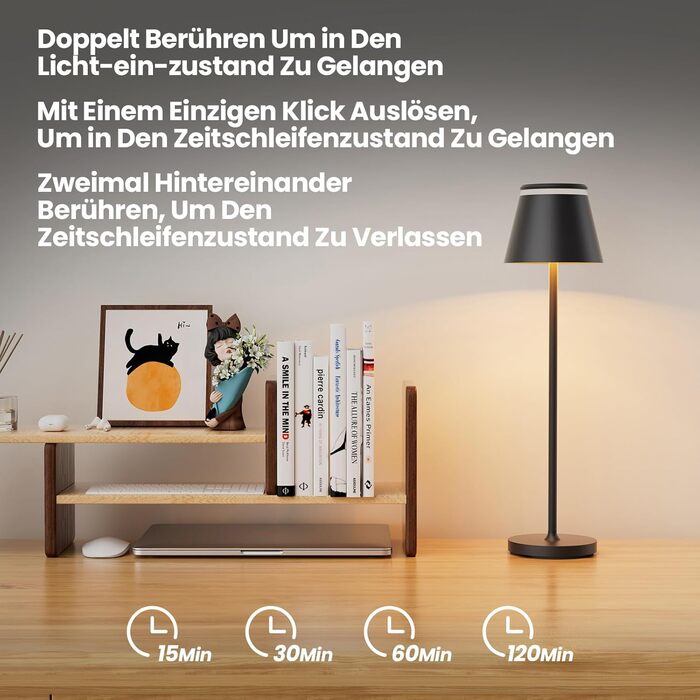 LED-лампа настільна бездротова Neoglint з підзарядкою, пульт дистанційного керування та таймером (2 шт., чорний)