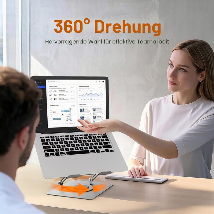 Стійка для ноутбука GRIFEMA GB1050: Регульована, складана, з поворотною базою 360°, срібляста – для MacBook, Dell, ноутбуків 11-17 дюймів