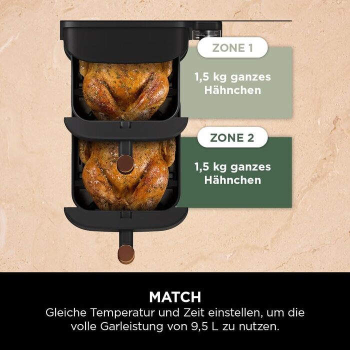 Фритюрниця Ninja Foodi FlexDrawer Dual Zone Air Fryer AF500EUCP, 9.5L, 7-в-1, Чорний & Мідний, з антипригарним покриттям