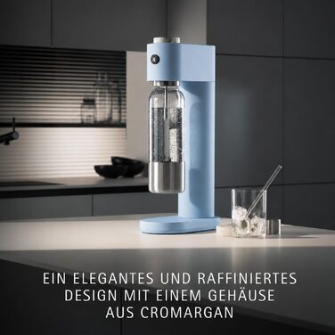 Автоматичний сифон для води WMF Element One зі сталі, світло-блакитний — газовий сифон для створення газованої води з 3 рівнями інтенсивності