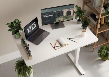 Електричний регульований стіл Claiks 100x60 см, білий каркас/бежева стільниця, стіл для роботи стоячи та сидячи