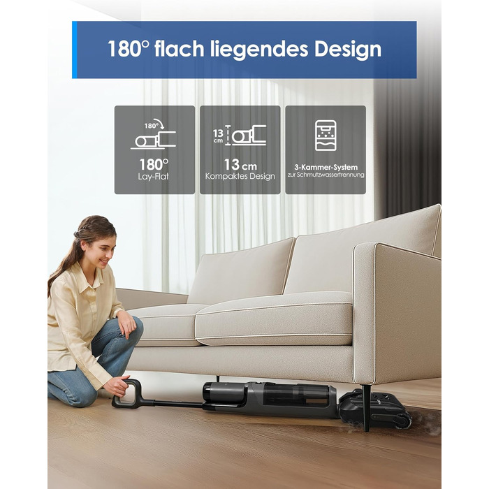 Tineco Floor ONE i6 Stretch: Акумуляторний миючий пилосос 2-в-1 з гарячим повітрям для сухого та вологого прибирання, 20 кПа, для шерсті тварин