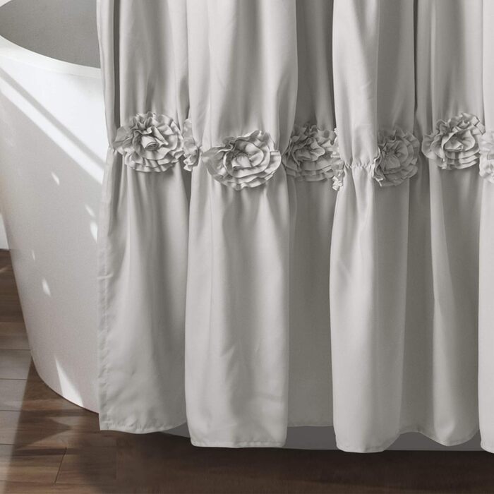 Штора для душу Lush Decor Darla з рюшами та квітковим візерунком, 183x183 см, світло-сіра