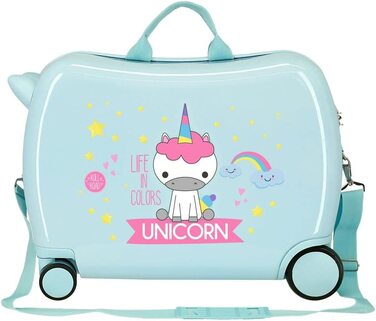 Дитяча валіза Roll Road Little Me, зелена, 50x38x20 см, ABS, кодовий замок, 34 л, 2,1 кг, 4 колеса, ручна поклажа, єдиноріг, бірюзова