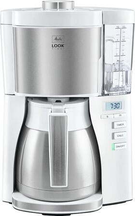 Кавоварка Melitta Look Therm Timer з термокувшином, таймером і захистом від капання, біла, модель 1025-17, для фільтр-кави