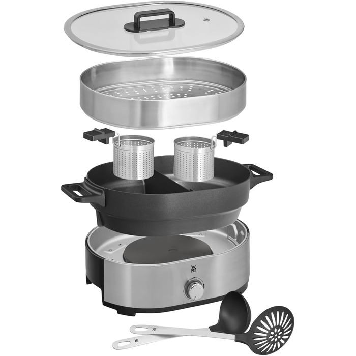 WMF Küchenminis 220 Вт: Міні-пароварка з контейнером для ланчу, компактний, Cromargan® матовий (Пароварка та Hot Pot)