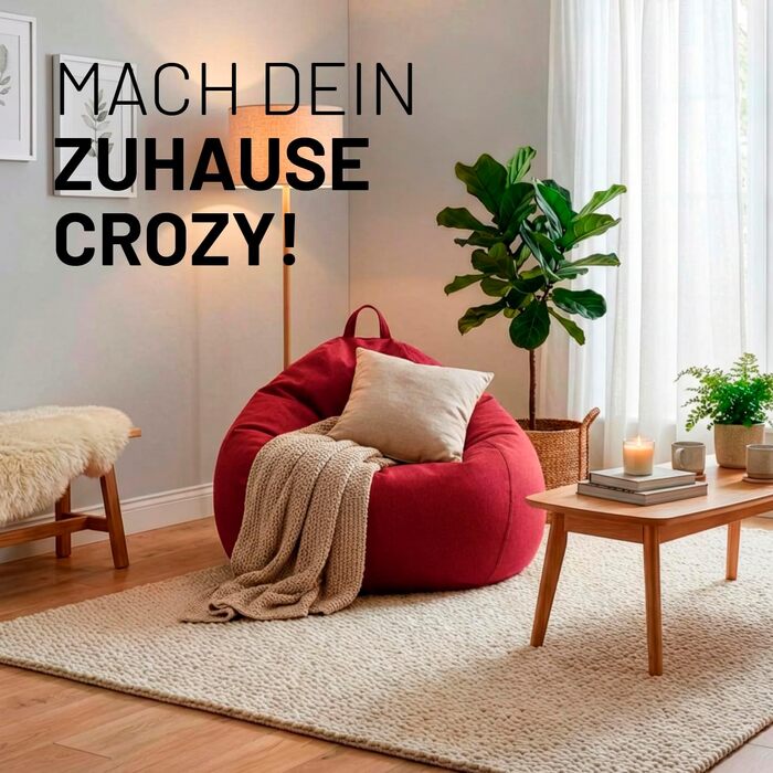 Мішок-крісло Lumaland Comfort Line 80x90x50 см, червоний - м'яке та зручне для дітей та дорослих, з EPS-гранулами (185 л)
