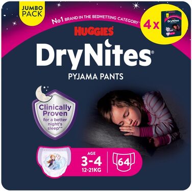 Нічні підгузки-трусики Huggies DryNites для дівчаток, Pyjama Pants, 64 шт (4 упаковки по 16 шт)