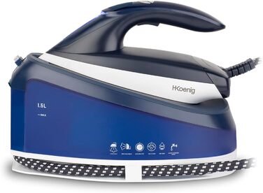 Парова праска-станція H.Koenig V7, 2200 Вт, 5,5 бар, 120 г/хв, керамічна підошва, 1,5 л, вертикальне відпарювання, антипригарне покриття