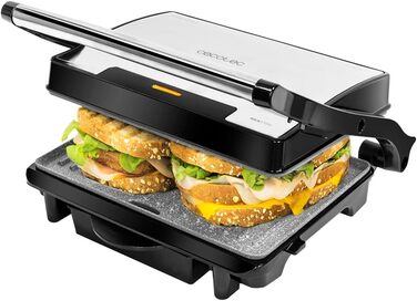Електрогриль Cecotec Rock'nGrill 1500 Rapid з каменем RockStone, регульованою кришкою, збирачем жиру, 1500 Вт, нержавіюча сталь