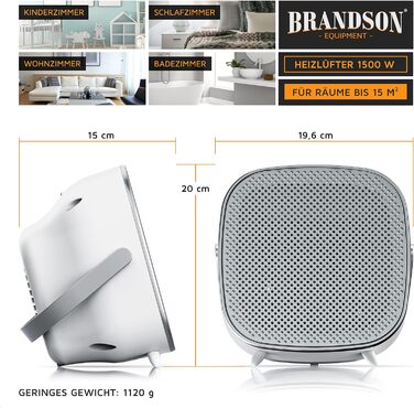 Керамічний обігрівач Brandson 1000/1500 Вт для ванної, енергоощадний, тихий, швидкий обігрів, 2 режими, термостат, захист від перегріву