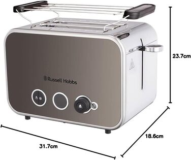 Тостер Russell Hobbs Distinctions Titanium (2 відділення) - нержавіюча сталь, 6 режимів, розморожування, підігрів, підйом тостів